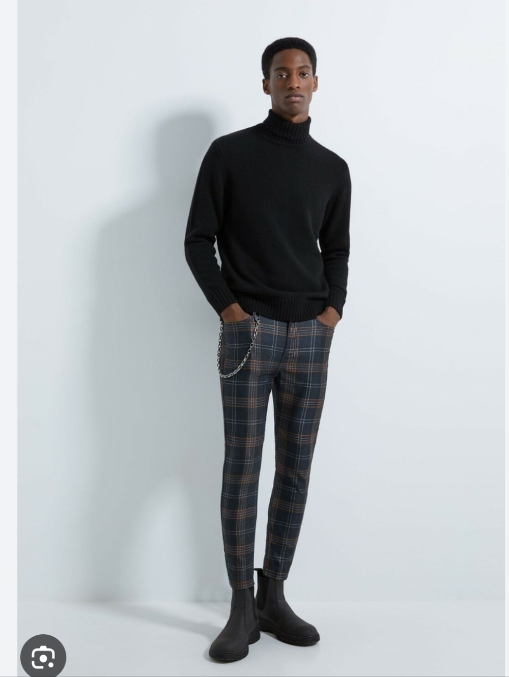 Zara Navy and Charcoal Checkered Trousers